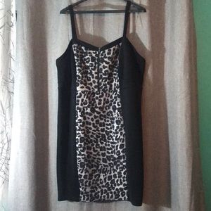 Black leopard print party dress